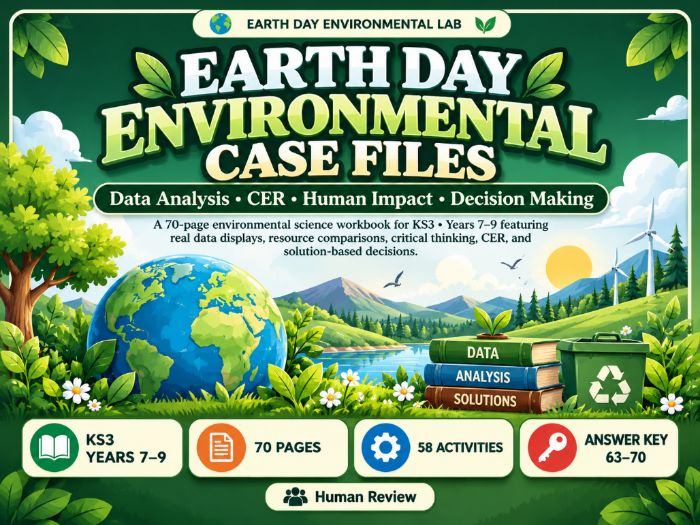 Earth Day Environmental Case Files | KS3 Science, Sustainability & Data Analysis | 70 Pages