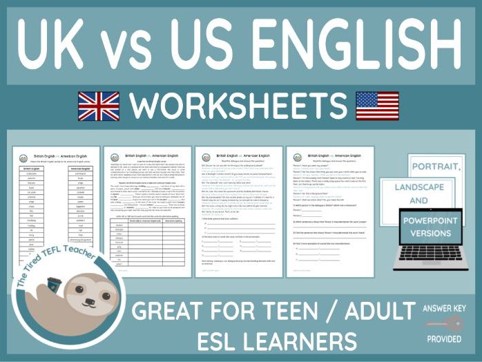 ESL British English vs American English Worksheets (PPT Version Included)