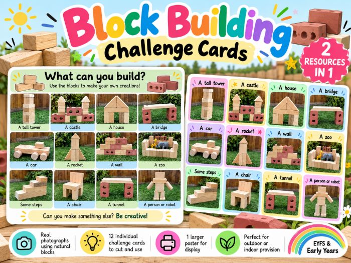 EYFS Outdoor Construction Challenge Cards Block Building Activities