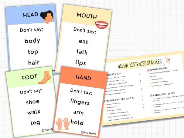 Parts of the Body Taboo Game – ESL Speaking Activity | Body Parts & Organs Vocabulary | 40 Cards |