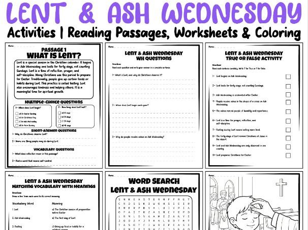Lent & Ash Wednesday Activities | Reading Passages, Worksheets & Coloring