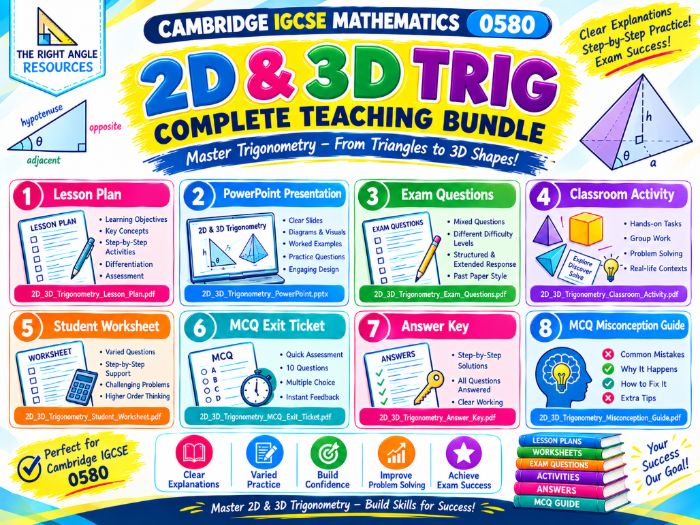 2D and 3D Trigonometry IGCSE 0580 / GCSE Higher and iGCSE Extended Complete Pack