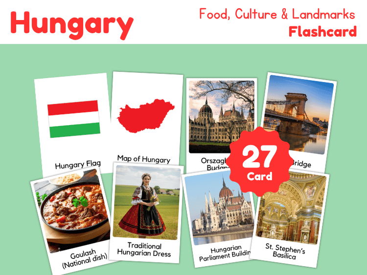 Hungary Geography Flashcards | 27 Printable Country Study Cards