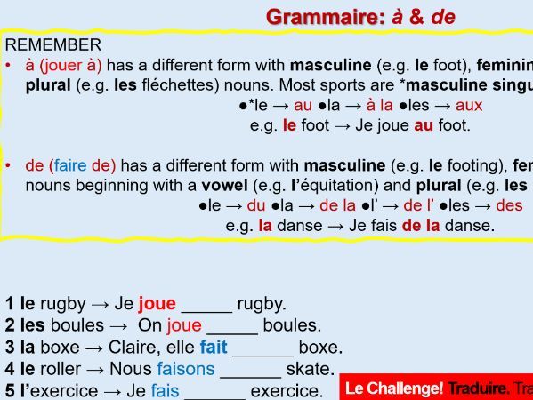 Loisirs 1 Sport - Y9 / KS3