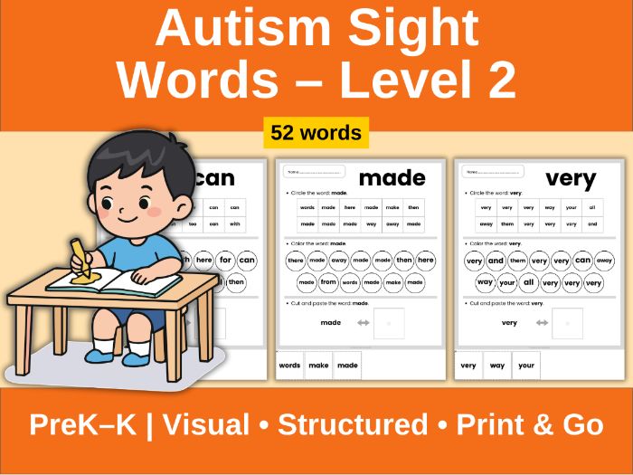 Sight Words Program Level 2 | Autism PreK–K