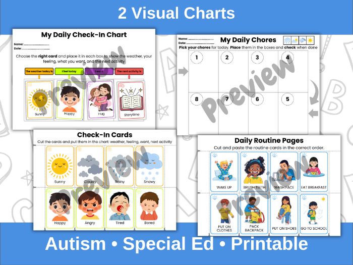 Visual Schedule & Check-In Cards + Daily Routine | Autism & Special ...