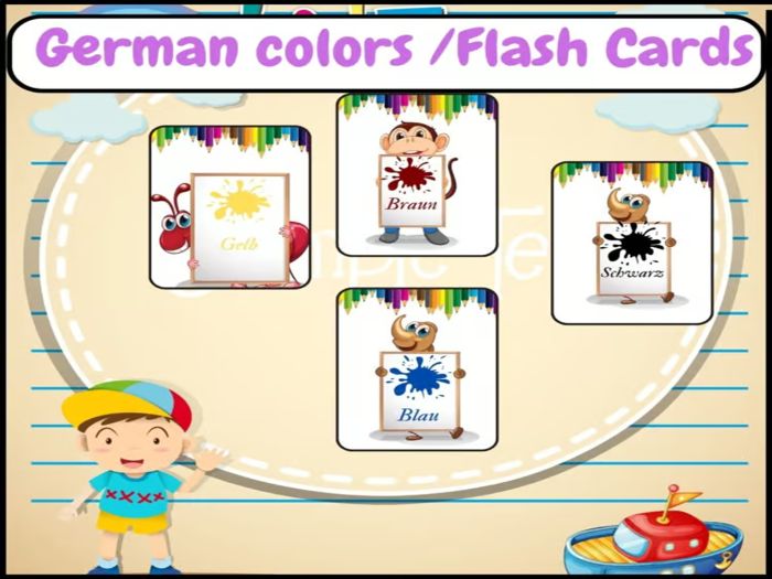 Color Flashcards for kids, worksheets /activities / Printable Colors in German