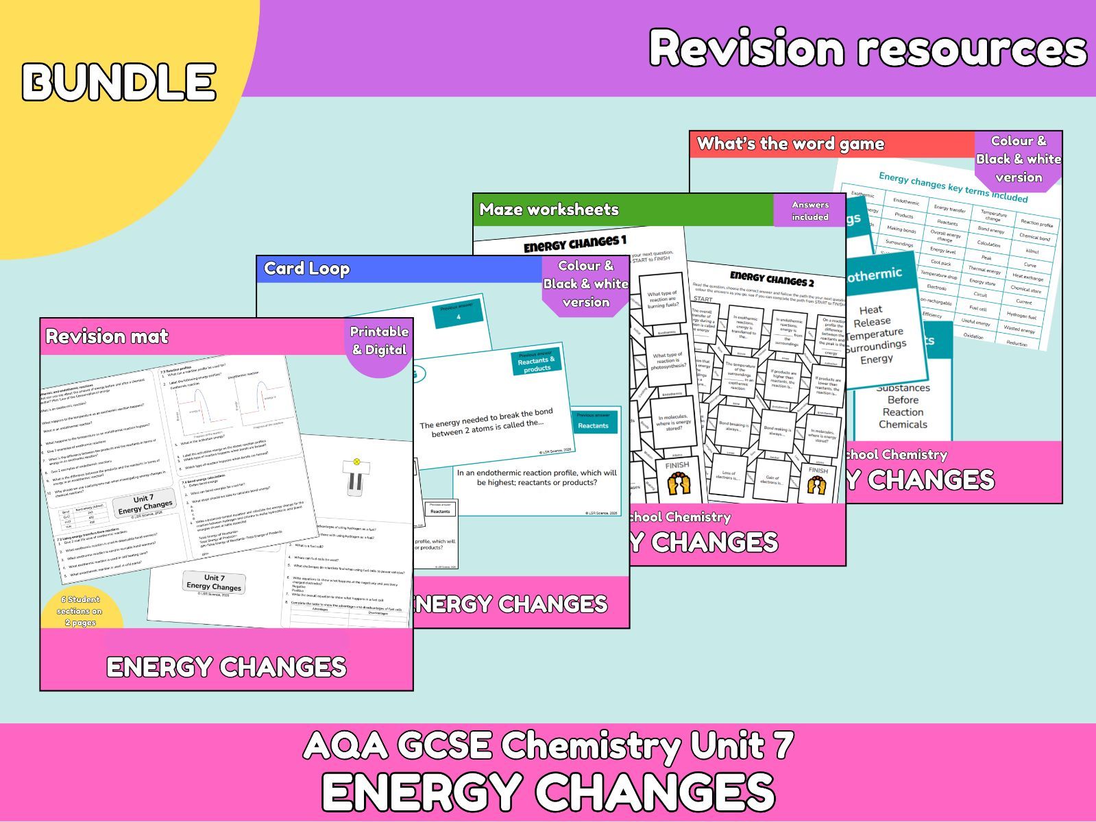 AQA GCSE Chemistry Unit 7: Energy Changes Revision Bundle | Exothermic, endothermic