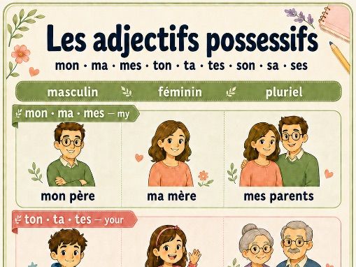 French Possessive Adjectives Poster: Mon, Ma, Mes