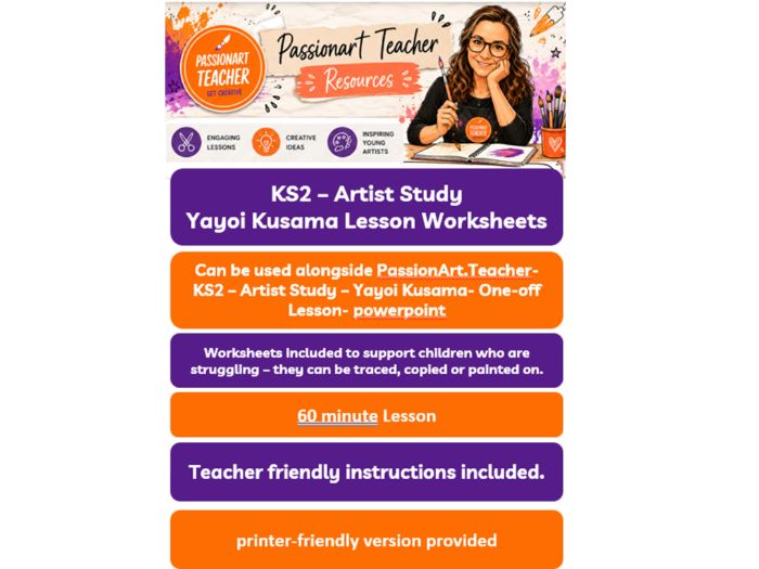 KS2 Yayoi Kusama artist study worksheets