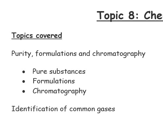 AQA GCSE separate Chemistry Topic 8 Chemical Analysis mastery booklet revision booklet