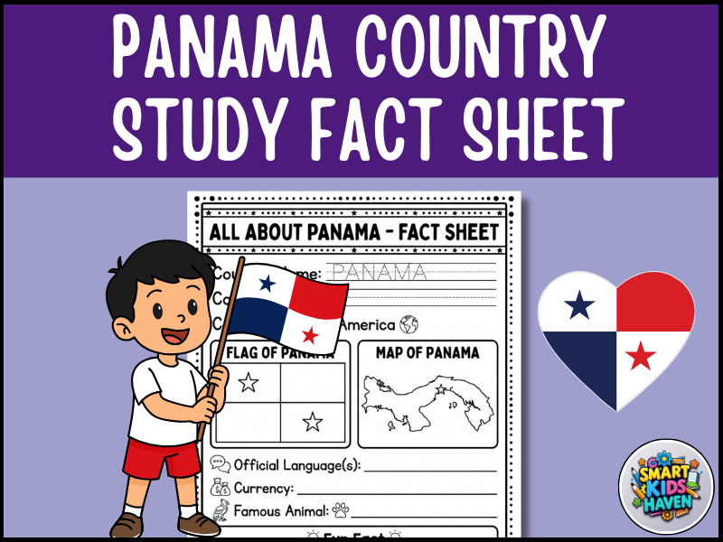 Panama Map and Flag Country Study Research Project Worksheet Geography Activity.