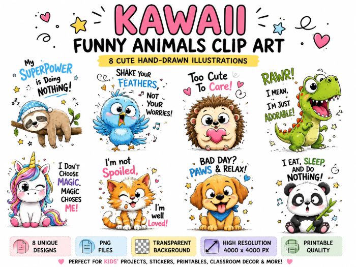 Kawaii Animals Clip Art PNG