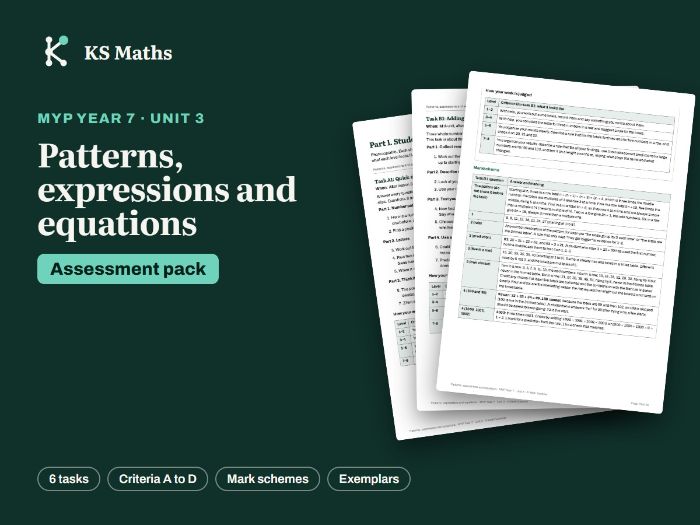 MYP Year 7 Patterns, expressions and equations assessment pack