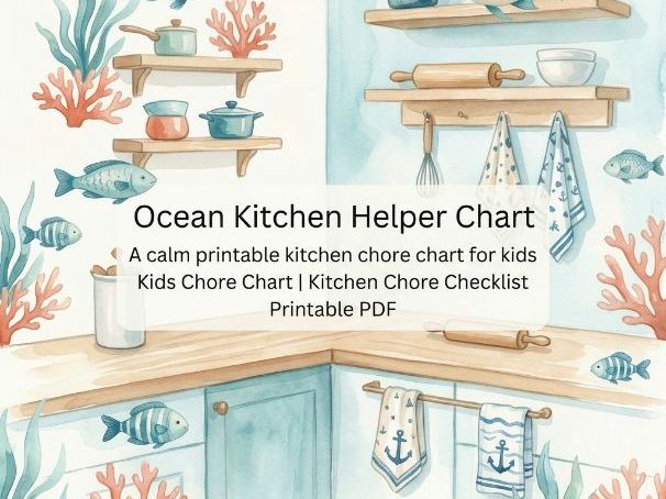 Ocean Kitchen Helper Chart | Kids Chore Chart | Printable PDF | Kitchen Chore Checklist