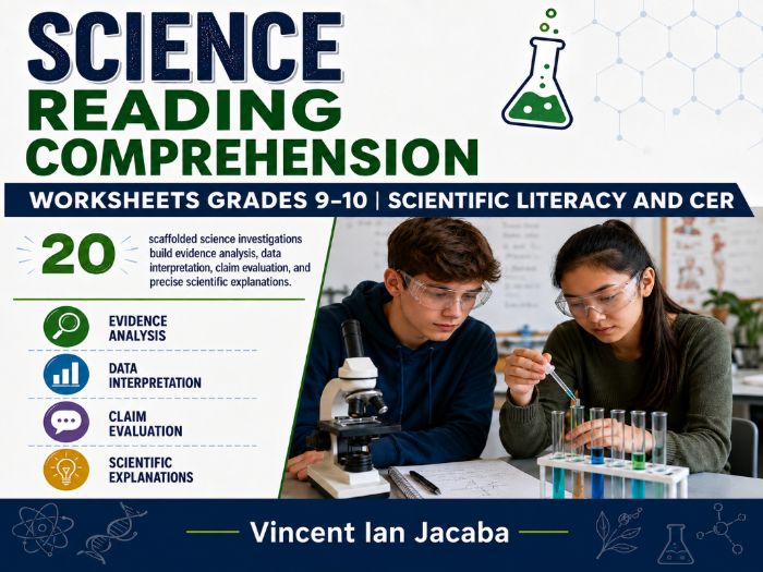 Science Reading Comprehension Worksheets Grades 9–10 | Scientific Literacy, Evidence & CER