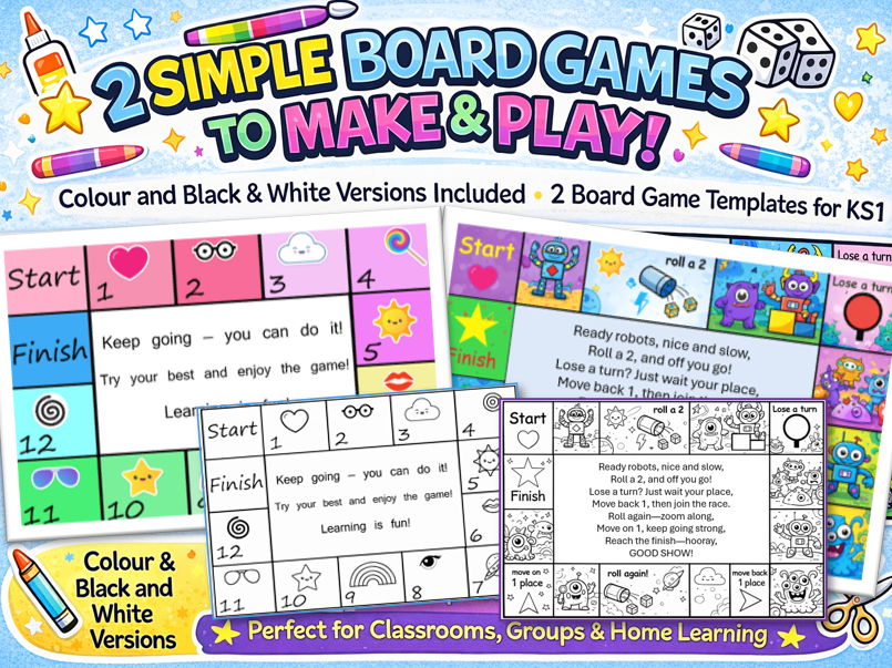 2 Simple Board Games Colour and Bl/White