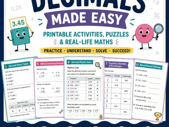 Decimals Made Easy: Printable Activities, Puzzles & Real-Life Maths Grades 5–8 | Ages 10–14