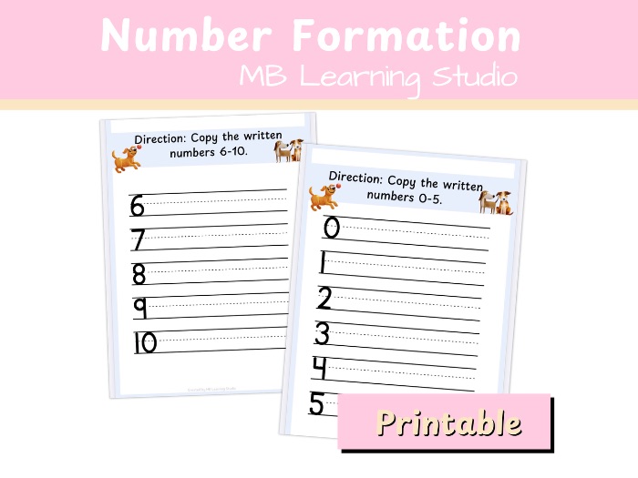 Pets Number Formation Worksheets 1–10 Early Maths Practice