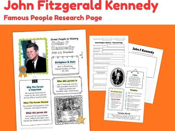 John F. Kennedy Biography Research Project | Famous People Worksheets