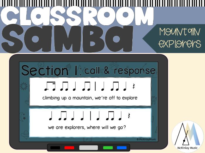 Classroom Samba - mountain explorer themed rhythm and percussion music lesson