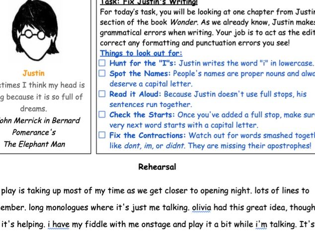 Wonder Part Five Justin Correction Task WITH ANSWERS