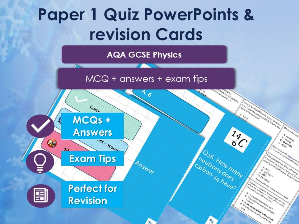 AQA GCSE Physics Paper 1 Mega Bundle |PowerPoints Quizzes + Revision Cards | 7 Topics