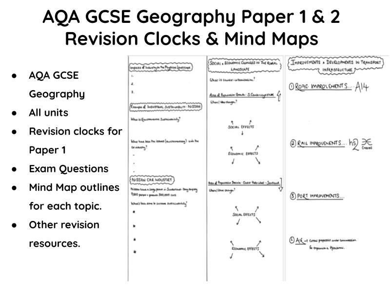 AQA GCSE Geography Paper 1 & 2 Revision Clocks & Mind Maps