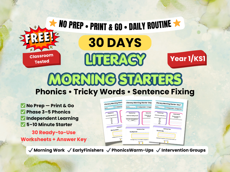 Year 1 Literacy Morning Starter FREE Sample (Days 1–2)