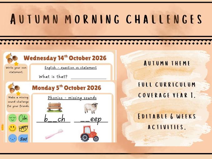 Year 1 Morning Starters – Autumn 1 | 6 Weeks of Daily Morning Activities