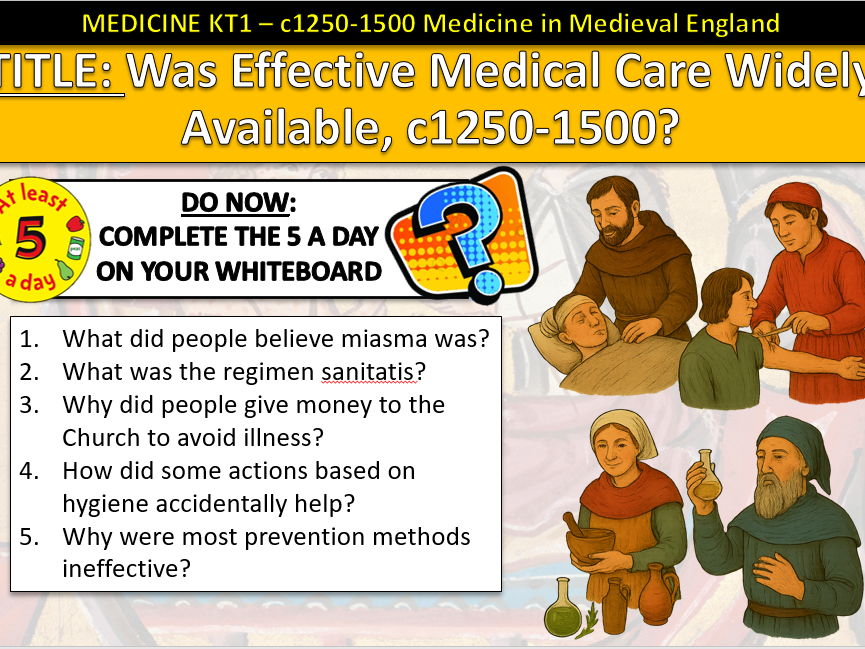 History GCSE Medicine Edexcel KT1 L7 Medical Care Medieval c1250–1500 (Fully Resourced).