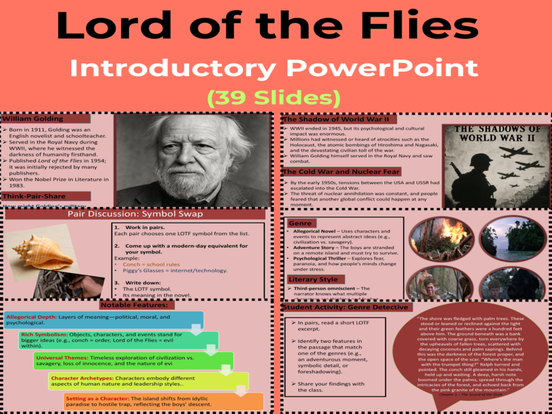 Lord of the Flies Introduction Free PowerPoint - Author, Context Allegory & More