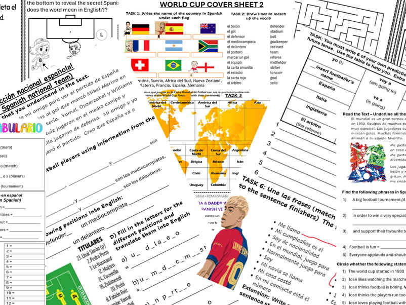 World Cup Spanish Cover Sheets / Worksheets