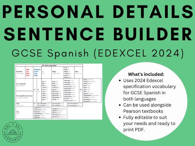 GCSE Spanish (Edexcel 2024) Personal Details Sentence Builder