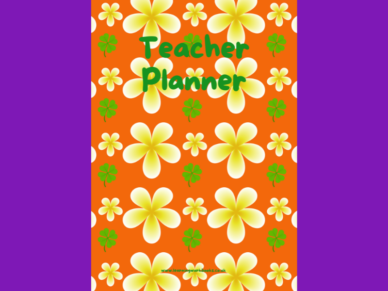 Yellow and Green Flowers with Orange Background Teacher Planner