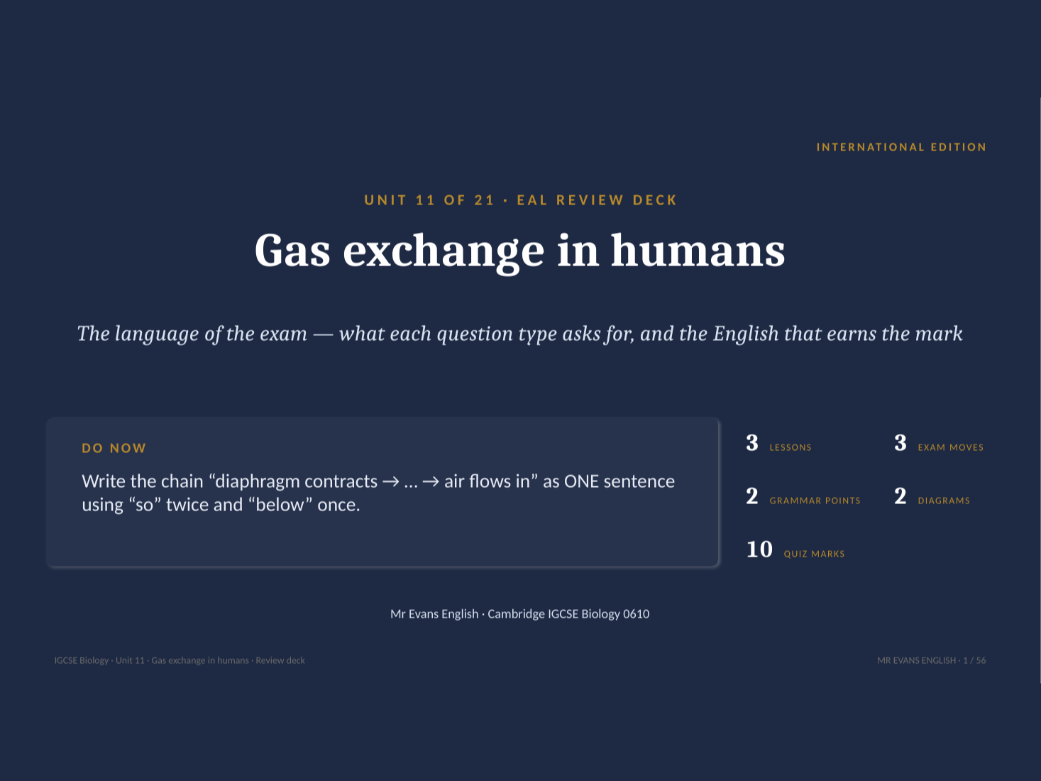 IGCSE Biology 0610 U11 Gas exchange in humans — EAL