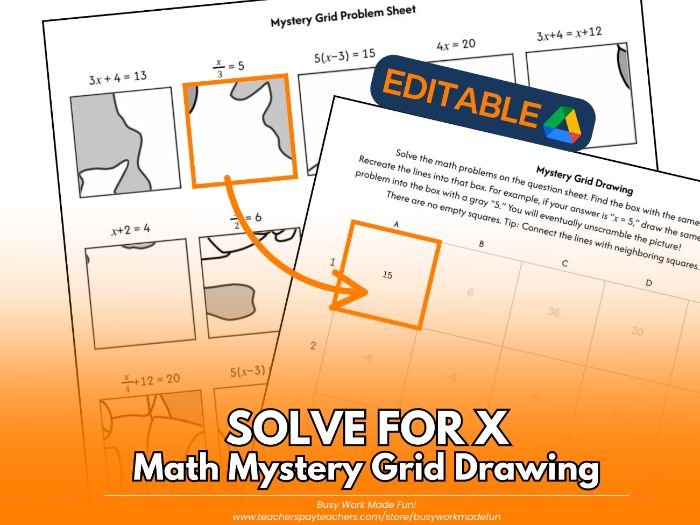 Astronaut Mystery Grid Math - Solve for X Algebra 1 Cross Curricular Drawing Fun - Ready to Print