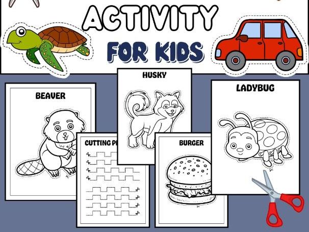 Scissor Skills cutting practice for kids. PreK Worksheets Activities.