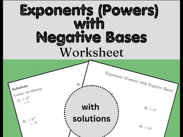 Exponents (Powers) with Negative Bases Worksheet (with solutions)
