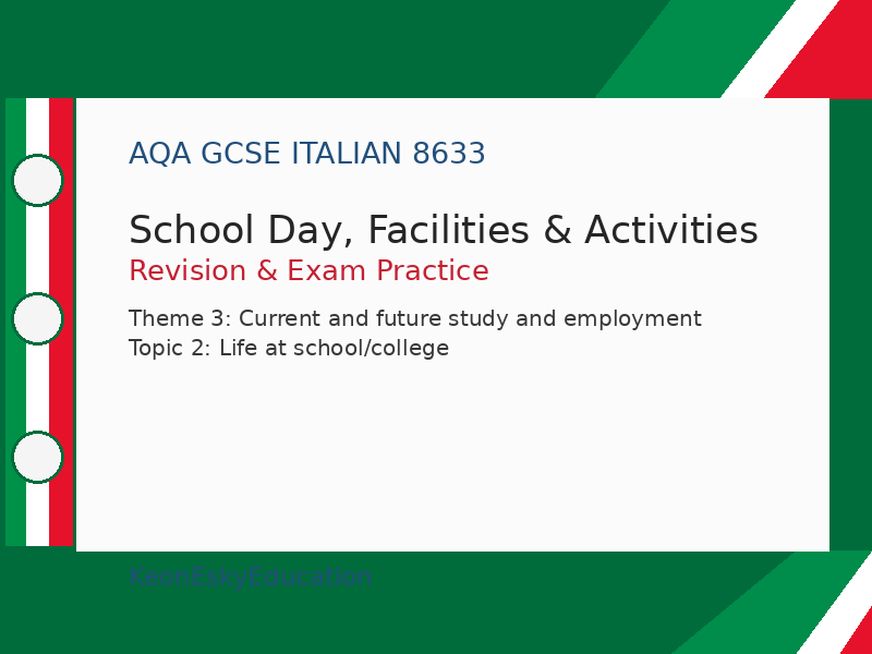 AQA GCSE Italian – School Day, Facilities & Activities