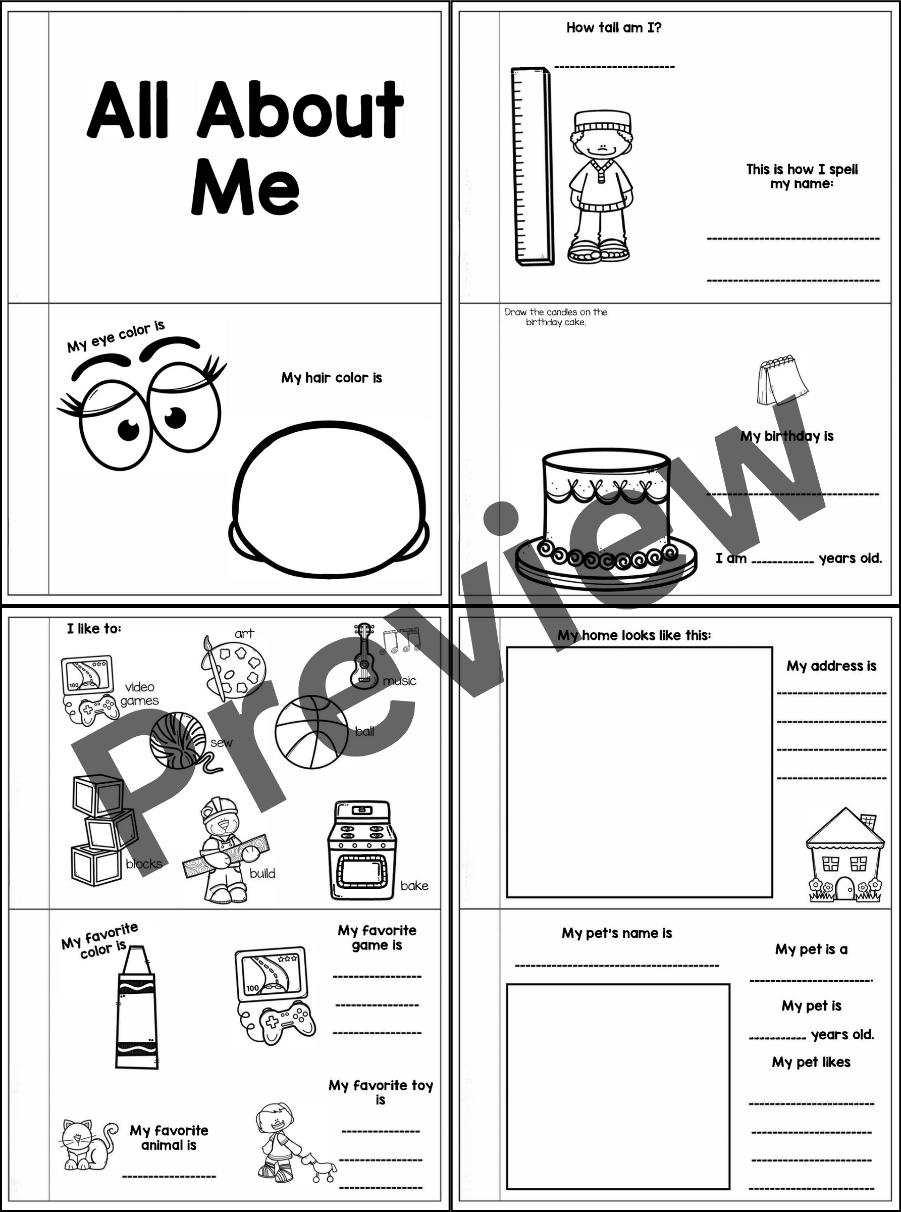 All About Me Poster Activities Mini Book First Day Of Back To School ...