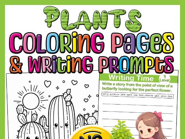 Plant Coloring Pages and Writing Prompts Sub Plan for 3rd 4th 5th Grade