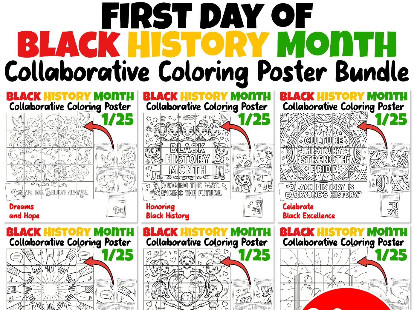 First Day of Black History Month Collaborative Coloring Poster BUNDLE
