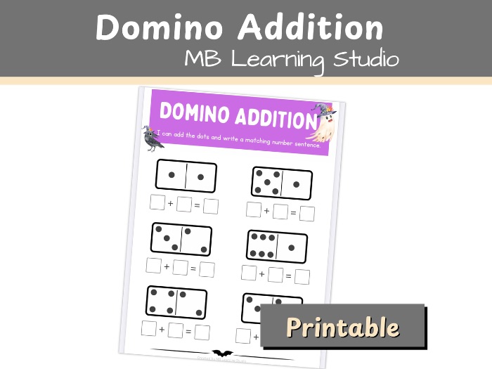 Halloween Domino Addition Worksheet – Count and Write the Number Sentence