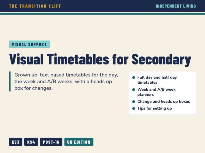 Visual Timetables for Secondary Pupils: Text Based Day, Lesson and Week Planners for SEND and ASC