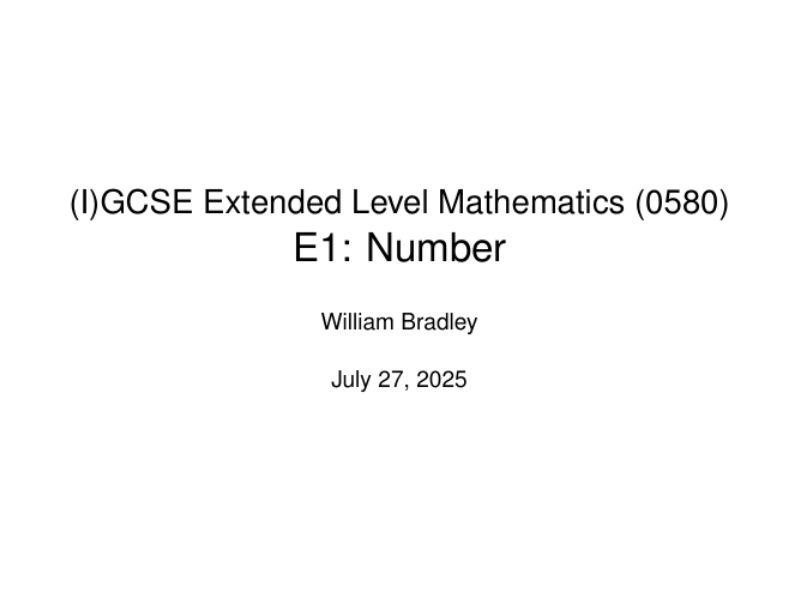 IGCSE Maths (0580) - E1 Number - Complete Worksheet Booklet