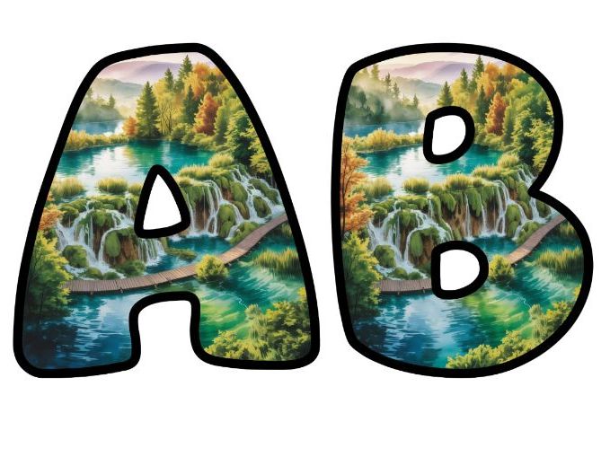 Plitvice Lakes Waterfall Alphabet Letters | Classroom Display, A-Z 0-9 and Signs