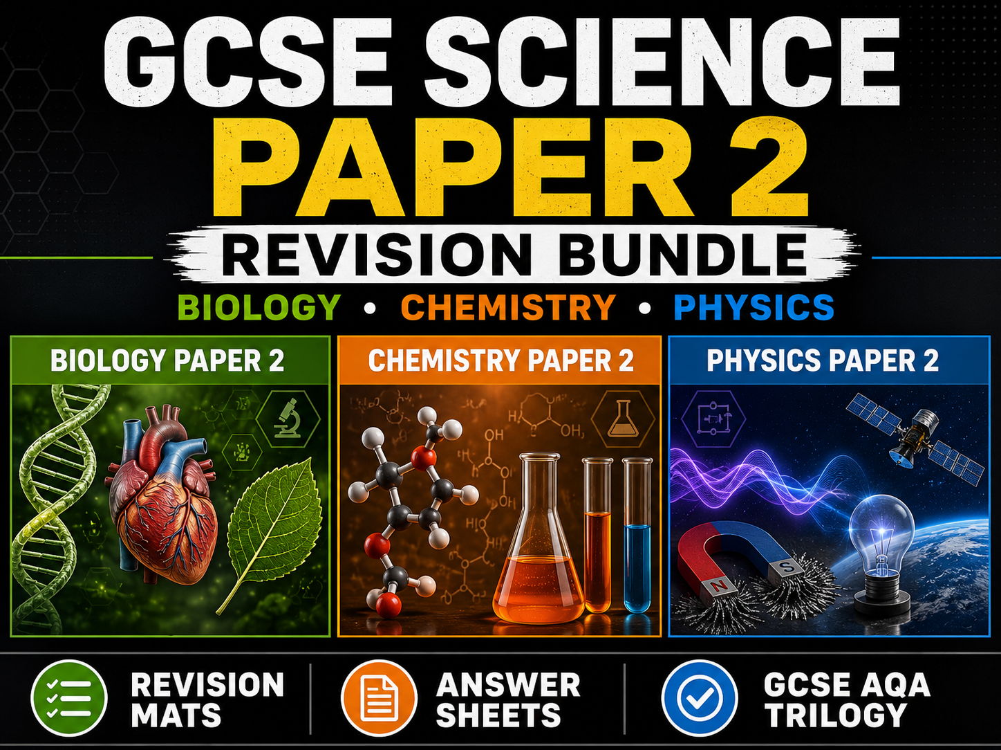 GCSE Science Paper 2 Revision Mats Bundle | Biology, Chemistry & Physics | AQA Combined Science Trilogy
