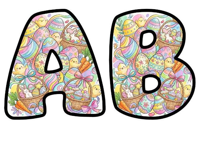 Easter Eggs Chicks Bubble Letters | Seasonal Bulletin Board Letters | Printable Alphabet A-Z and 0-9