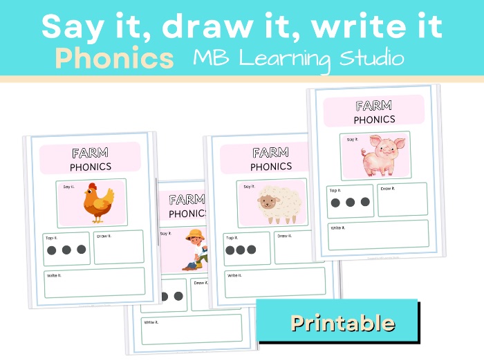 Farm-Themed Say It, Draw It, Write It Worksheet – Vocabulary and Writing Activity for EYFS, KS1